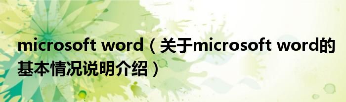 microsoft word（对于microsoft word的根基情景剖析介绍）