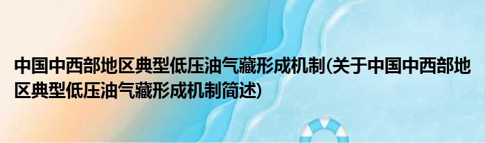 中国中西部地域典型低压油气藏组成机制(对于中国中西部地域典型低压油气藏组成机制简述)