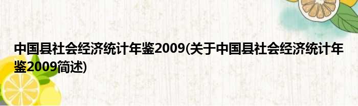 中国县社会经济统计年鉴2009(对于中国县社会经济统计年鉴2009简述)