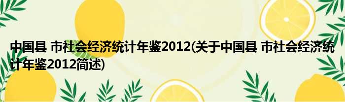 中国县 市社会经济统计年鉴2012(对于中国县 市社会经济统计年鉴2012简述)
