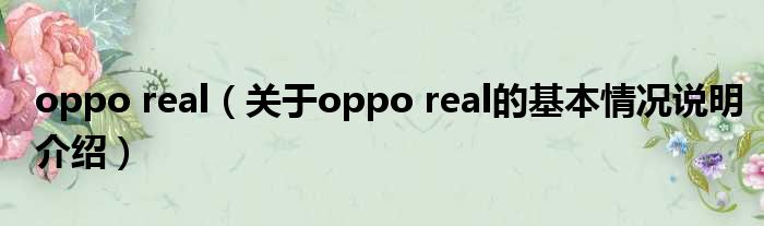 oppo real（对于oppo real的根基情景剖析介绍）