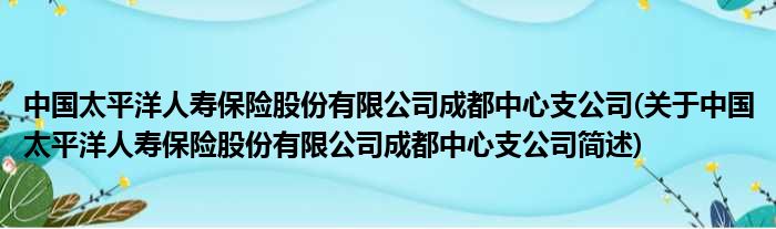 中国安定洋人寿保险股份有限公司成都中间支公司(对于中国安定洋人寿保险股份有限公司成都中间支公司简述)