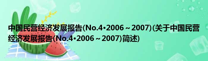 中苍生营经济睁开陈说(No.4·2006～2007)(对于中苍生营经济睁开陈说(No.4·2006～2007)简述)