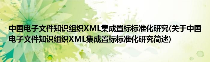 中国电子文件知识机关XML集成置标尺度化钻研(对于中国电子文件知识机关XML集成置标尺度化钻研简述)