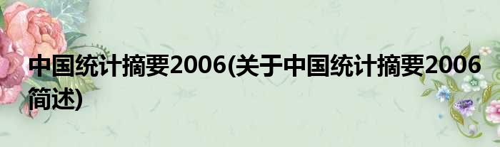 中国统计摘要2006(对于中国统计摘要2006简述)
