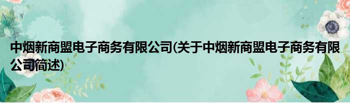 中烟新商盟电子商务有限公司(对于中烟新商盟电子商务有限公司简述)