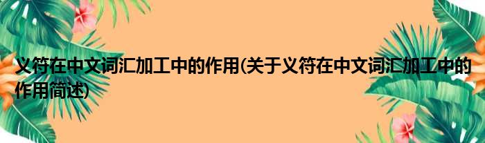 义符在中文辞汇加工中的熏染(对于义符在中文辞汇加工中的熏染简述)